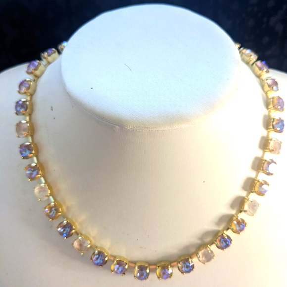 Creamy & Coffee Latte Austrian Crystals in Pastel Tennis Necklace in Gold Plated - Picture 6 of 8